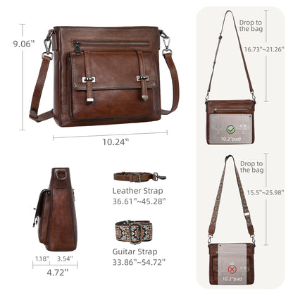 Iswee Soft Leather Crossbody Bags for Women Shoulder Handbags Multi Pocket Travel Purse with Adjustable Strap Medium Size (Coffee)