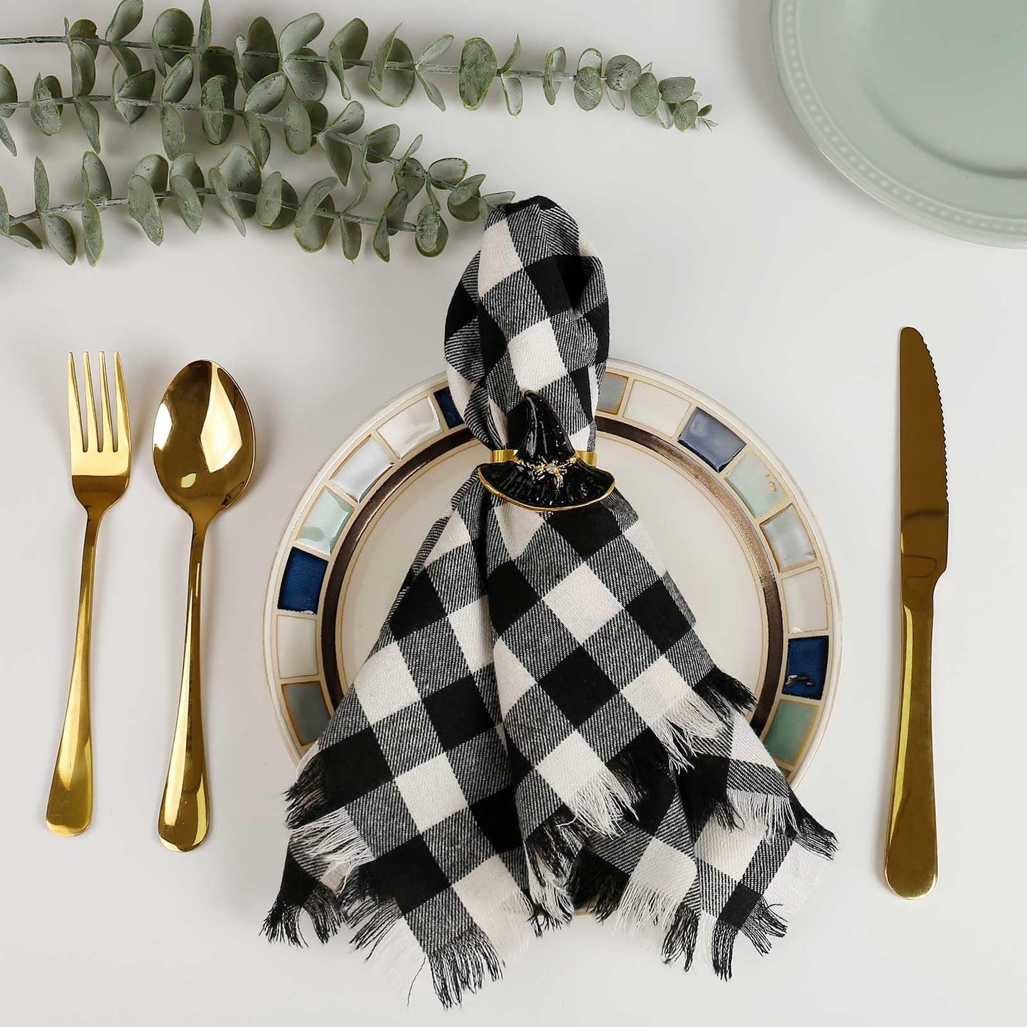 Classic Buffalo Checks Cloth Napkins with Fringe Set of 12, 17x17 Inches 100% Cotton Farmhouse Napkins, Soft&Reusable Napkins for Daily Use Halloween Christmas Decor
