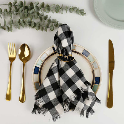 Classic Buffalo Checks Cloth Napkins with Fringe Set of 12, 17x17 Inches 100% Cotton Farmhouse Napkins, Soft&Reusable Napkins for Daily Use Halloween Christmas Decor
