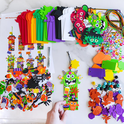Winlyn 24 Sets Halloween Craft Kits Fall Crafts DIY Candy Corn Bat Ghost Witches Bookmark Ornaments Art Sets Foam Stickers Arts and Crafts for Kids Classroom Activities Trick-or-Treaters Party Favors