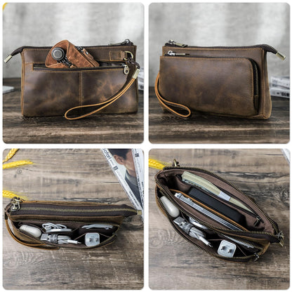 CataPurus Electronic Organizer Zipper Bag Tech Kit, Top Grain Leather Handmade, Portable Compact Travel Apple Accessories Storage Pouch Fits Phone, USB Cables, Power Banks, Chargers, Hard Drive