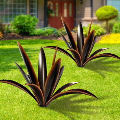 TOMBABY Enlarge Thickened Wind Resistant Metal Agave Garden Art Plant Country Garden Sculpture Statue Outdoor Decoration Agave Metal Plant Courtyard Ornament Gift (2, 12 Leaves Black)