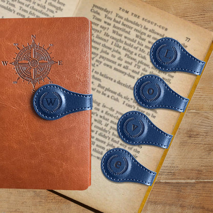 Leather Magnetic Bookmarks, 3D Embossed Alphabet Initial Letter Bookmark, Cute Page Markers for Books, Journals, Planners, Bible, Small Reading Gifts for Women Men, Teachers, Students (Blue W)