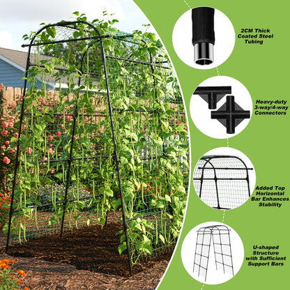 7Ft Garden Arch Trellis for Climbing Plants Outdoor, Heavy Duty Coated Metal Cucumber Trellis for Raised Beds, Tall Steel Gardening Arbor for Vegetables, Tomatoes, Grape, Bean (83’’ x 49’’ x 63’’)