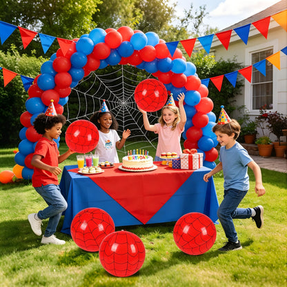 SCIONE 12 Pack 12 Inch Red and Blue Web Beach Balls for Kids, Inflatable Balls for Pool Party Decorations, Spider Theme Birthday Favors & End of Year Student Gifts