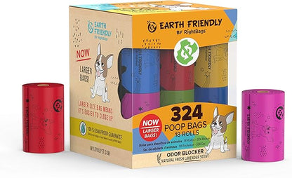 Earth Friendly Extra Thick and Strong 18 Dog Poop Bags, Odor Blocker, 324 Count