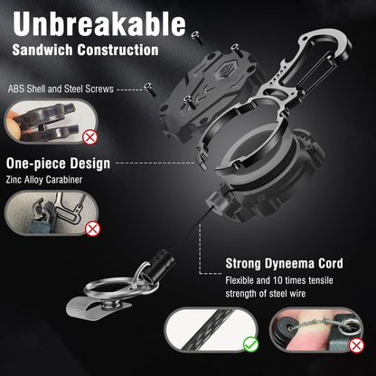 Autonomier 2Pack Heavy Duty Retractable Keychain, Tactical ID Badge Holder Reel Carabiner Clip with Magnetic Closure for Men, Unbreakable Sandwich Construction with 31" Dyneema Cord, Bearing 25oz