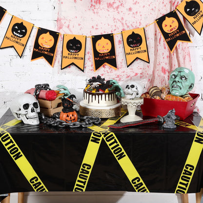 Irenare 3 Pcs Halloween Construction Birthday Party Supplies Disposable Plastic Caution Tape Construction Table Cloth Dump Truck Themed Table Cover Decoration for Halloween 54 x 108 in (Black)