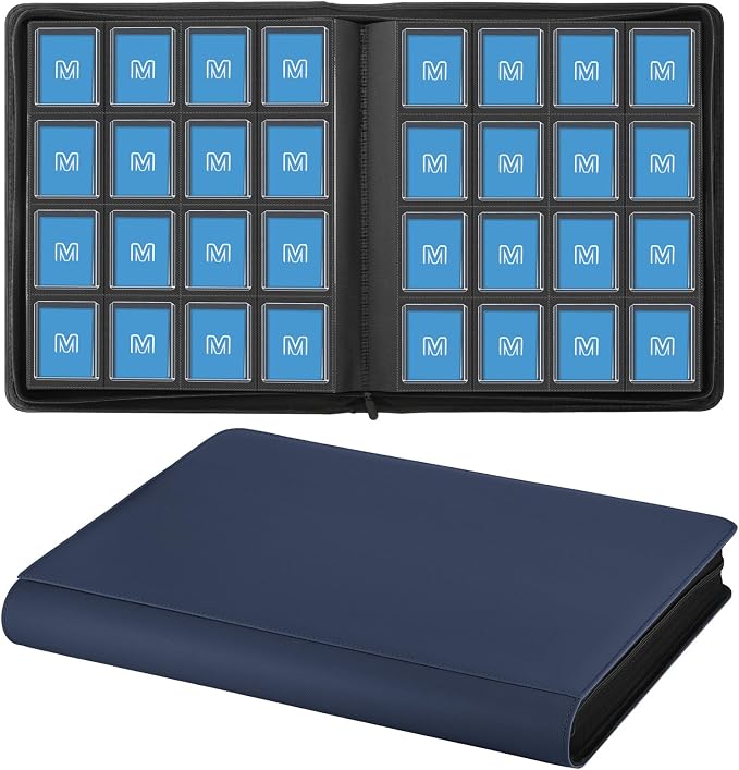 16 Pocket Toploader Binder,Holds 640 TopLoaders,Top Loader Binder for 3" x 4"Rigid Cards,Sleeves Card Collection Binder,20 Double Sided Pages,Compatible with Trading & Sports Holder (16Dark Blue)