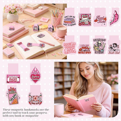 Clabby 48 Pcs Funny Pink Bookmarks Spicy Magnetic Bookmarks Bulk Romance Smutty Annotation Supplies for Teacher Appreciation Graduation Book Lovers Students Reader Gifts Office House Supplies 12 Style