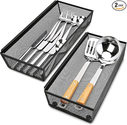 Smgmg Silverware Drawer Organizer, Silverware Organizer for Drawer, 2 Pack 14.7" X 6.1" X 2" Utensil Organizer for Kitchen Drawers, Kitchen Drawer Organizer for Large Utensils with Interlocking Arm