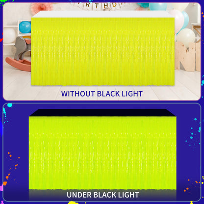 Glow in the Dark Party Supplies - 6Pack Neon Tinsel Fringe Table Skirts Party Decoration， 31.5"x118" UV Reactive & Fluorescent Neon Streamers for Birthday, Rave, Blacklight & Glow Event