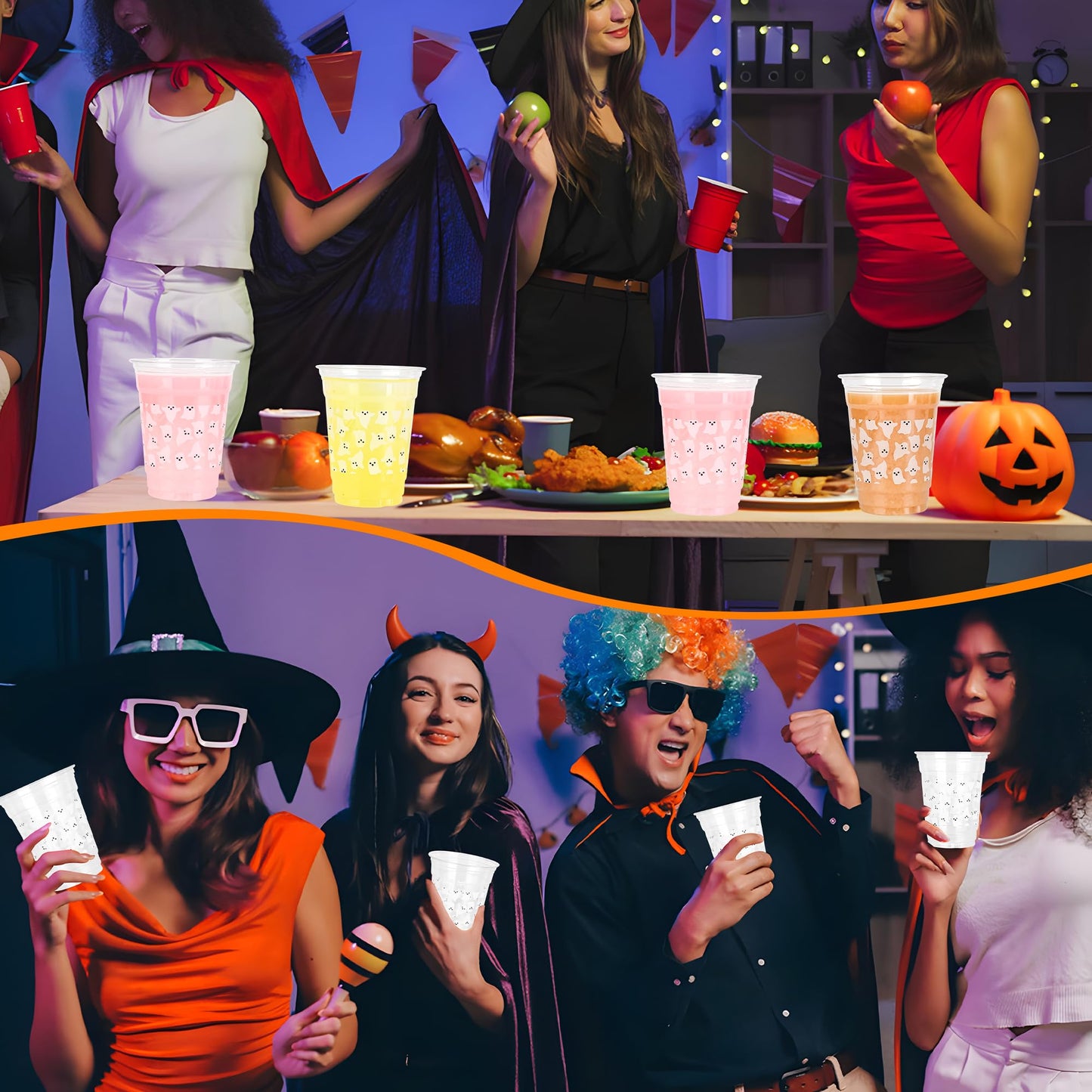 AimFun 50Pcs Summer Halloween Ghosts 12oz Clear Plastic Cups