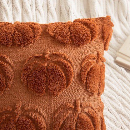 MIULEE Fall Throw Pillow Covers 18x18 Set of 2 Autumn Decorations Dark Rust Pumpkin Accent Pillowcase for Outdoor Porch Sofa Couch Bed Living Room Plush Faux Fur Halloween Farmhouse Home Decor