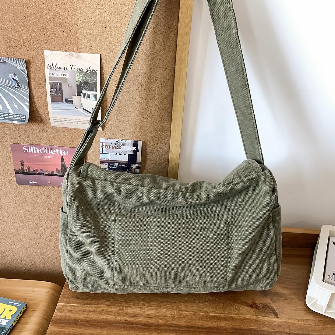 Collsants Messenger Bag for Women Men Satchel Bag Canvas Crossbody Shoulder Bag Casual Sling Bag(green)