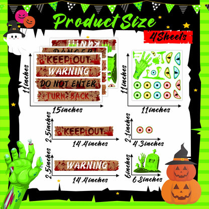 Halloween Window Decoration Clings Halloween Window Decals Indoor Scary Glass Door Decals Haunted House Boards Vinyl Decal Removable Monster Eyes Static Cling for Treat or Trick Holiday Party Supply