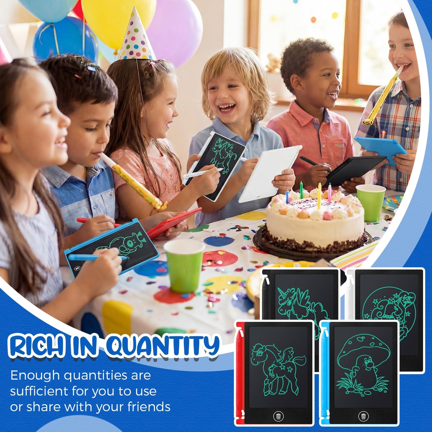 Zhehao 24 Pack LCD Mini Writing Tablet for Kids 4.5 Inch Doodle Board Bulk Erasable Reusable Electronic Drawing Pad Birthday Party Favors Goodie Bag Classroom Gifts(Blue,Black,White,Red)