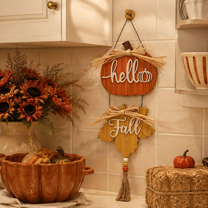 Valery Madelyn Fall Decorations for Home, Fall Wall Decor with Pumpkin and Maple Leaf, Rustic Farmhouse Fall Wreaths, Wooden Pumpkin Decor for Thanksgiving Autumn, 21 inch