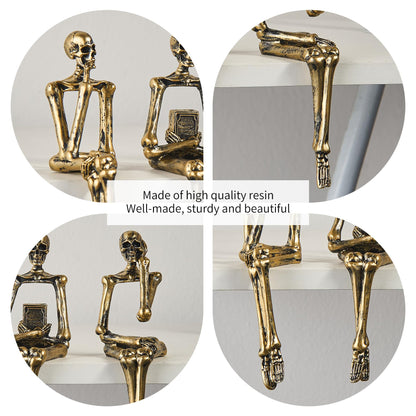 XINXUAN Halloween Decorations Skull Statue Home Decor - Modern Bookshelf & Desk Decor - 3 Piece Set (Retro - Gold)