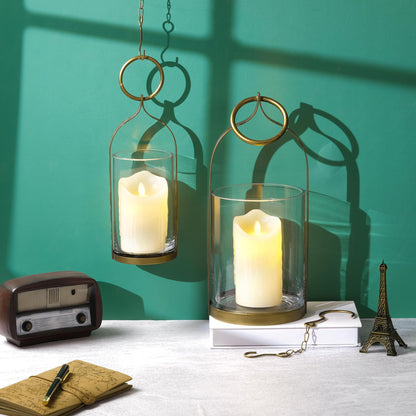 4" & 6" Wide Handmade Sturdy Glass Cylinder Jar with Metal Stand in Antique Brass, Display Glass Container for Candles and Plants, Hurricane Lantern, Candle Holder, Industrial, Farmhouse, Outdoor