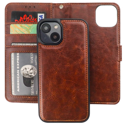 Bocasal Detachable Wallet Case for iPhone 14 RFID Blocking Card Slots Holder Premium PU Leather Magnetic Kickstand Shockproof Wrist Strap Removable Flip Protective Cover 5G 6.1 inch (Brown)