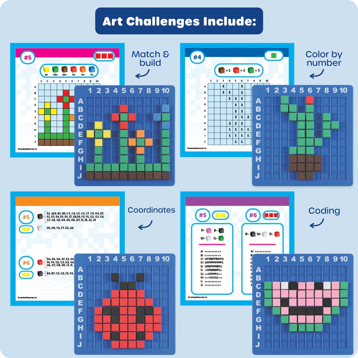 Learning Resources STEM Explorers Pixel Art Challenge - Science Kits & STEM Activities for Kids, Pattern Blocks, Fine Motor Skills, Math Manipulatives, Sorting and Counting, Gifts for Boys and Girls
