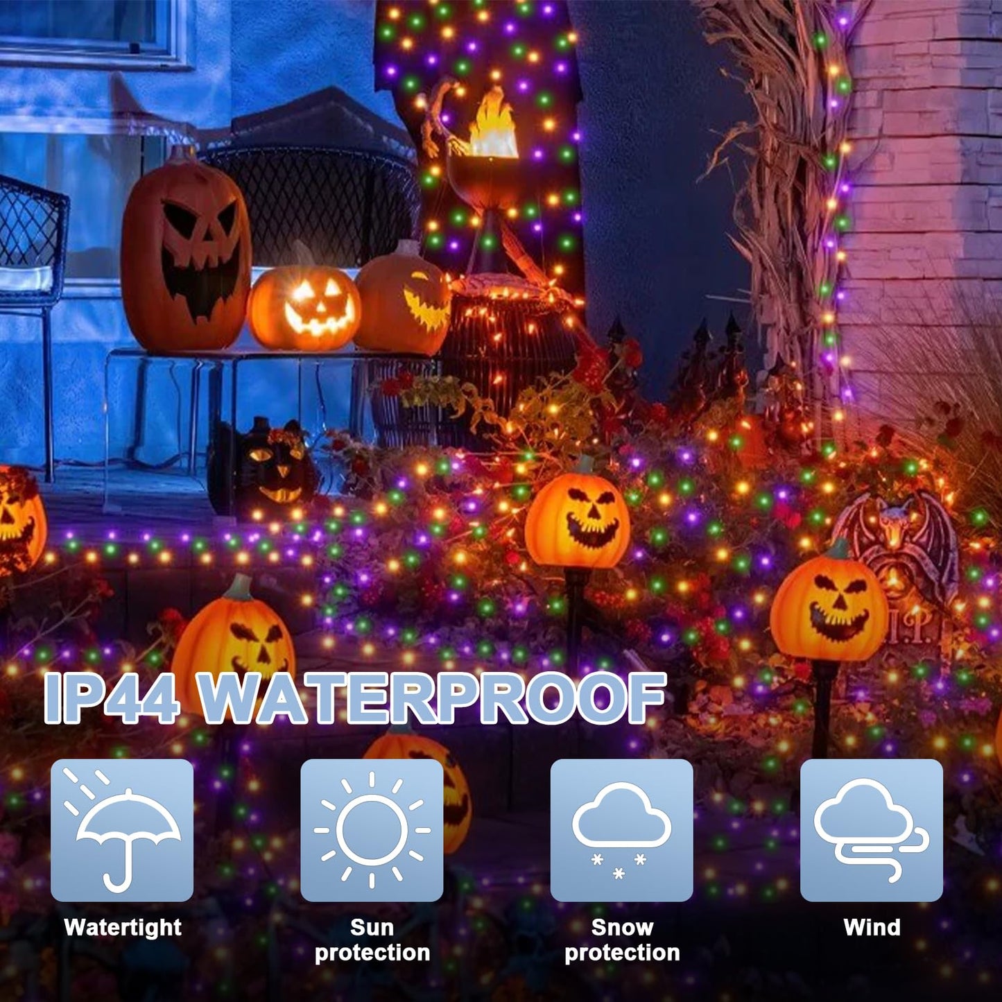 LAMPHOME 33ft Halloween Decorative Mini Lights, 100 LED Brown Wire Fairy Starry String Lights Plug in, 16Lighting Modes for Halloween Outdoor Party Decoration (Orange/Purple/Green)