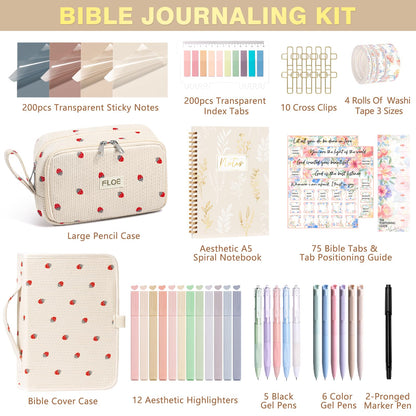 Bible Study Supplies Journaling Kit for Women with Bible Cover Case, Christmas Christian Gifts for Women Mom, Bible Study Tools Accessories Set w/Highlighter Pen, Pencil Case Notebook Annotation Kit