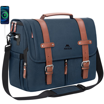 MATEIN Laptop Briefcase for Work, 15.6 Inch Mens Messenger Bag with External USB Charging Port, Water Resistant Computer Crossbody Shoulder Satchel for Office Business Travel, Navy Blue