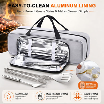 Grill Tool Bag, 22" Heavy Duty BBQ Accessories Organizer with Insulated Lining, Large Grill Utensil Organizer & Caddy for Blackstone Griddle, Camping, Tailgating, BBQ Gifts for Men (Bag Only)