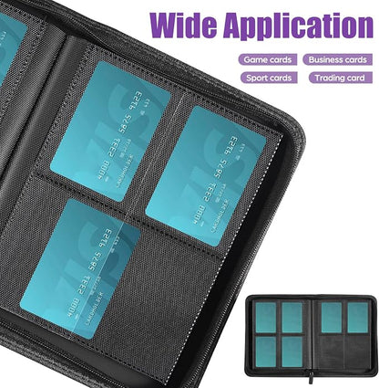 Card Binder 4 Pocket with Zipper, 288 Pockets Trading Card Holder Book, Premium PU Cover Zip Folder Binder, Side Loading Carrying Case Binder Album for TCG, MTG, Sports Cards, Game Cards
