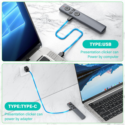 2 in 1 USB Type C Presentation Clicker, Rechargeable Presentation Clicker Wireless Presenter Remote Clicker, 2.4GHz Clicker for Powerpoint Presentations, Google Slide Advancer