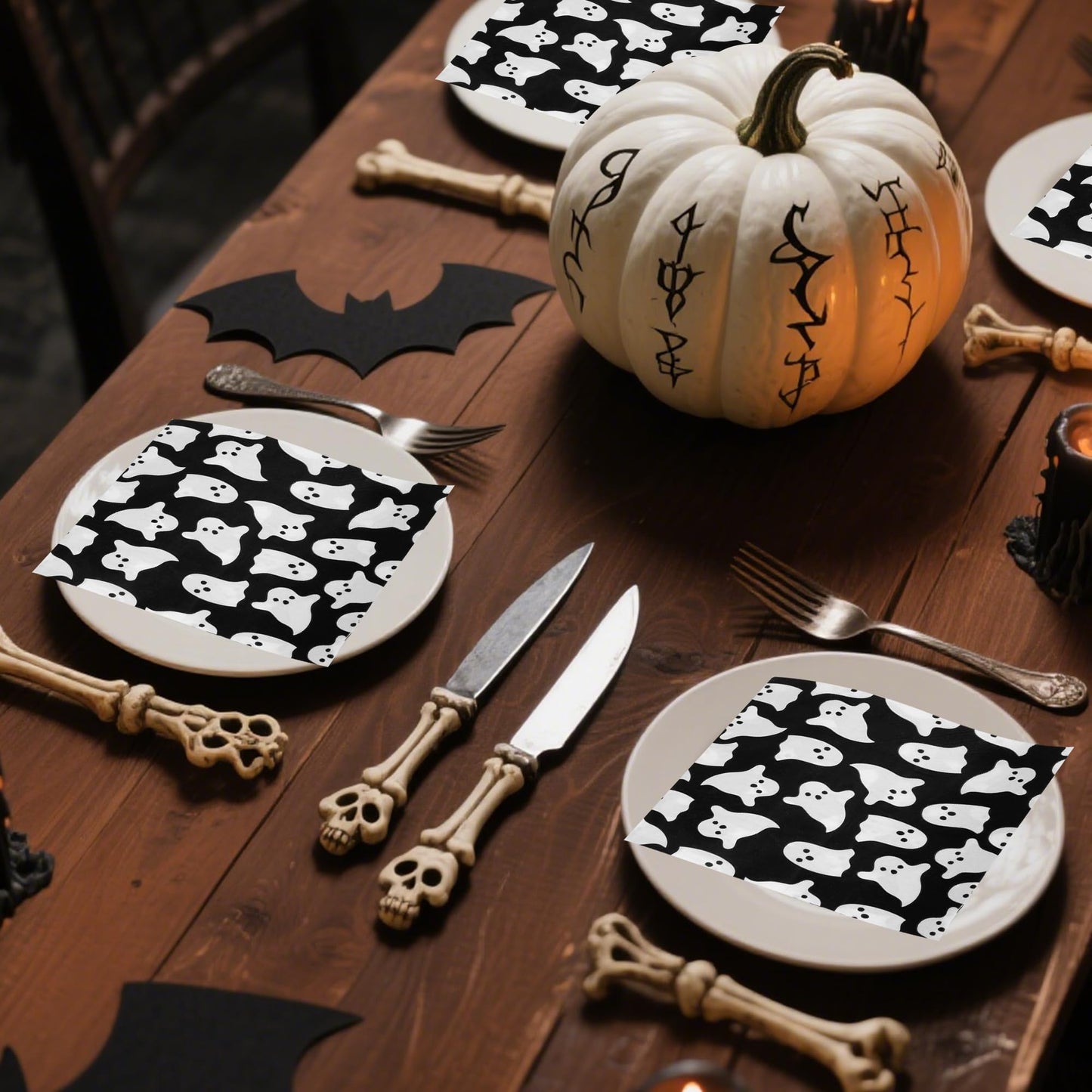 100Pcs Halloween Ghost Paper Napkins Black White Spooky Boo Disposable Luncheon Napkin Ghosts Party Hand Towel for Birthday Baby Shower Party Supplies Table Decoration
