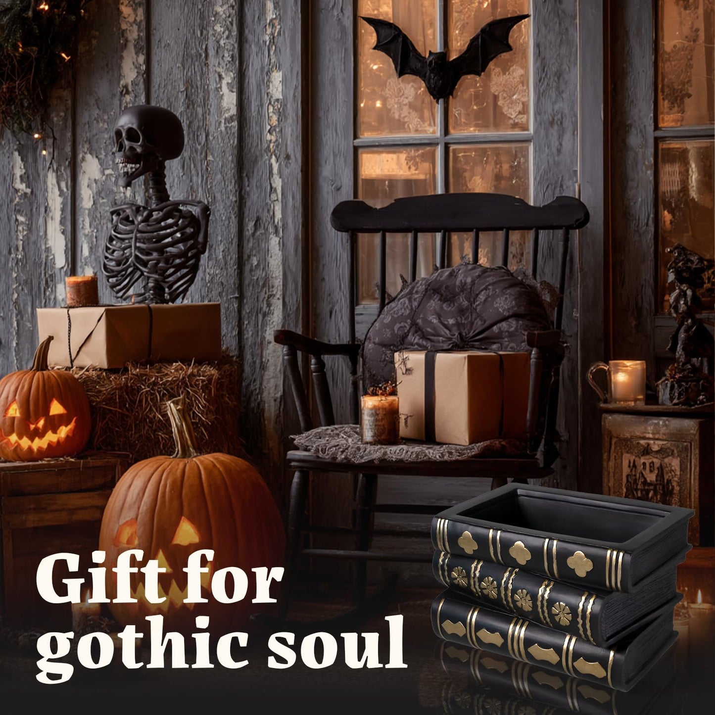 ehuoyan Gothic Book Flower Vase Stacked Black Magic Books Halloween Decorations Indoor Gothic Decor Flower Pot Candy Bowl Snack Storage Box Dark Academia Bookshelf Decor for Book Lovers