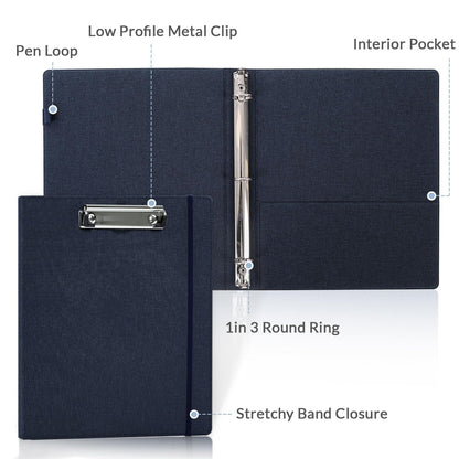 SKYDUE Clipboard Binder with Dividers,1 Inch 3 Ring Binder with Clipboard on Front, Clipboard Folder with Pocket, Labels Office Supplies Blue