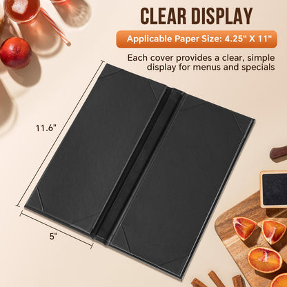 MYFULLY Restaurant Menu Holders 4.25" x 11", 6 Pack Black PU Leather Single Panel Menu Covers with Angled Corners for Restaurant, Bar, Coffee Shop, Wine List (6 View)