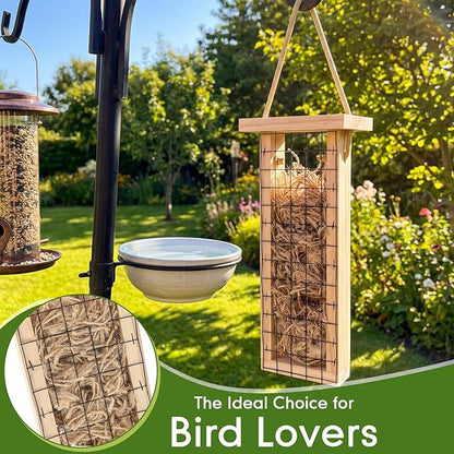 Menkxi 2 Pcs Bird Nesting Material, Hummingbird Nest Gift Enjoy Birds Gardening Outside Cute Decor Refillable Nesting Gift for Bird Lovers, Spring Garden Decoration Gifts (Grid Style)