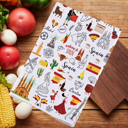 JNIAP Spain Kitchen Towels Spain Lover Gift Spanish Kitchen Towels Spain Dish Towel Spain Themed Gift Espana Gifts (Spain KT)