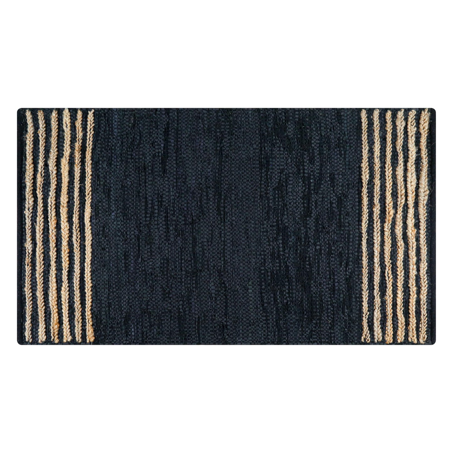 RIANGI Leather/Jute Rug 3'x5' Ft Rectangular Boho Handwoven Farmhouse Braided Rustic Vintage Black Area Rug for Living Room Kitchen Bedroom Hallways Enterways