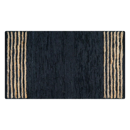 RIANGI Leather/Jute Rug 3'x5' Ft Rectangular Boho Handwoven Farmhouse Braided Rustic Vintage Black Area Rug for Living Room Kitchen Bedroom Hallways Enterways