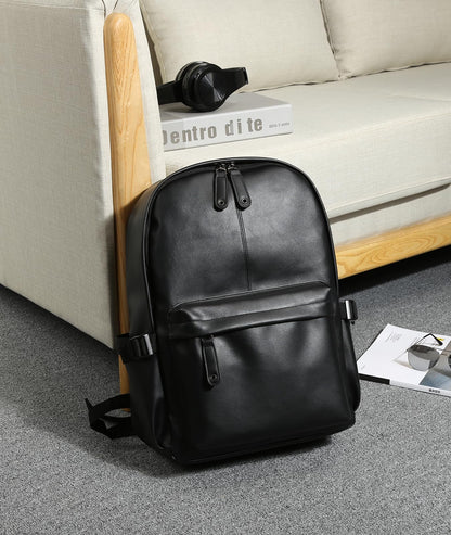 MOYYI Leather Backpack for Men Black Large Backpack Fit 15.6inch Laptop Rucksack Waterproof for business Commute Casual Daypack