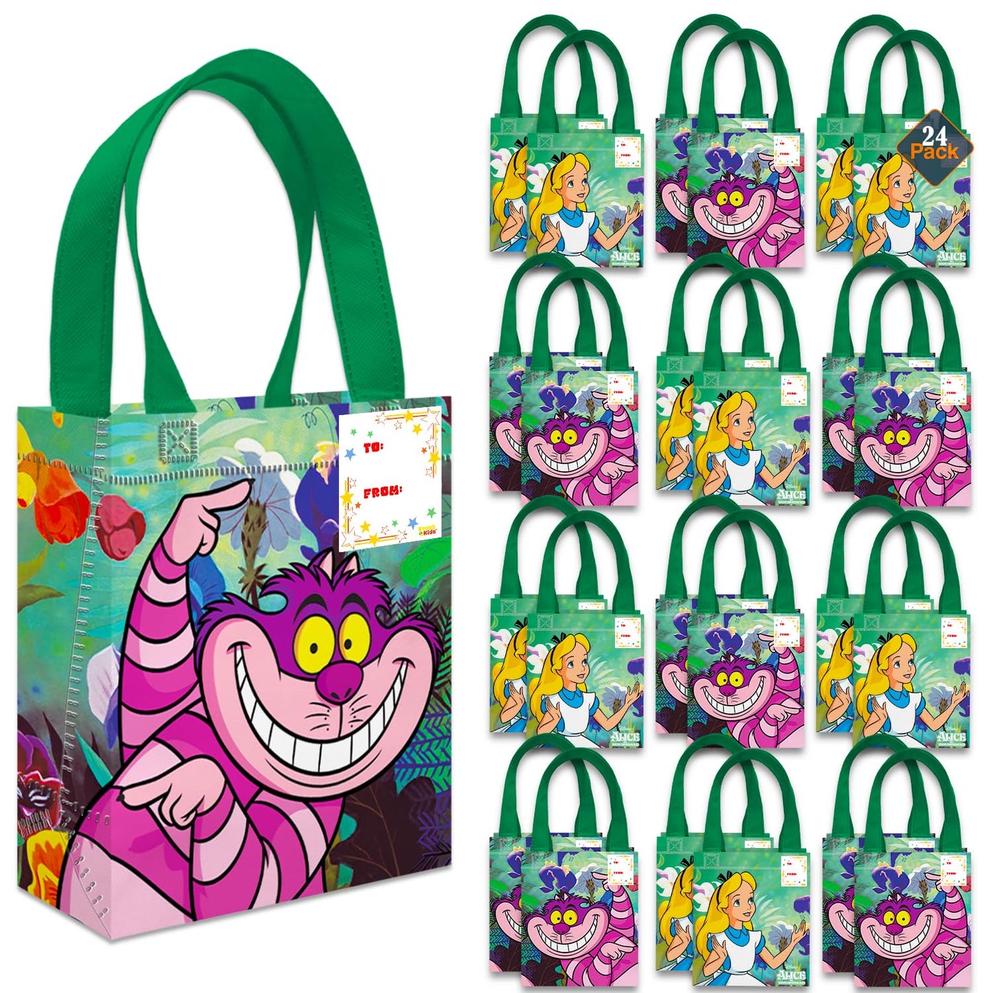 Disney Alice in Wonderland Party Favor Bags Set – 24 Pack 8" Goodie Bags for Kids Bulk Reusable Mini Totes Alice in Wonderland Birthday Party Supplies
