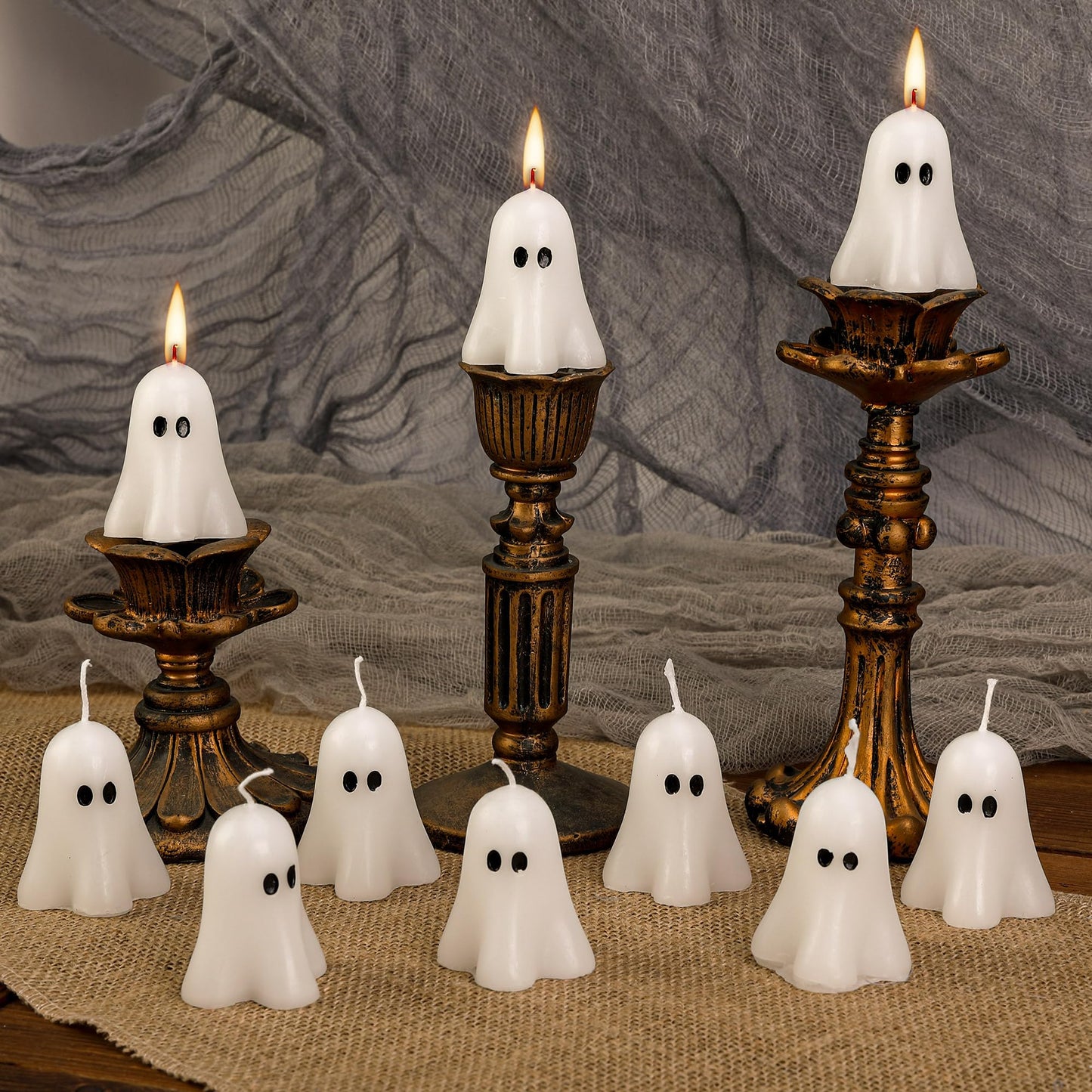 EBaokuup 10 PCS 2.3'' X 1.6'' Halloween Ghost Candles, White Classic Decor Candle for Home and Table Decorations