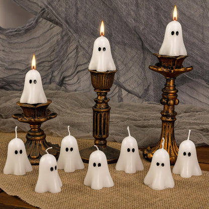 EBaokuup 20 PCS 2.3'' X 1.6'' Halloween Ghost Candles, White Ghost Decor Candles, Cute Burning Candle for Halloween Party Home and Table Decorations