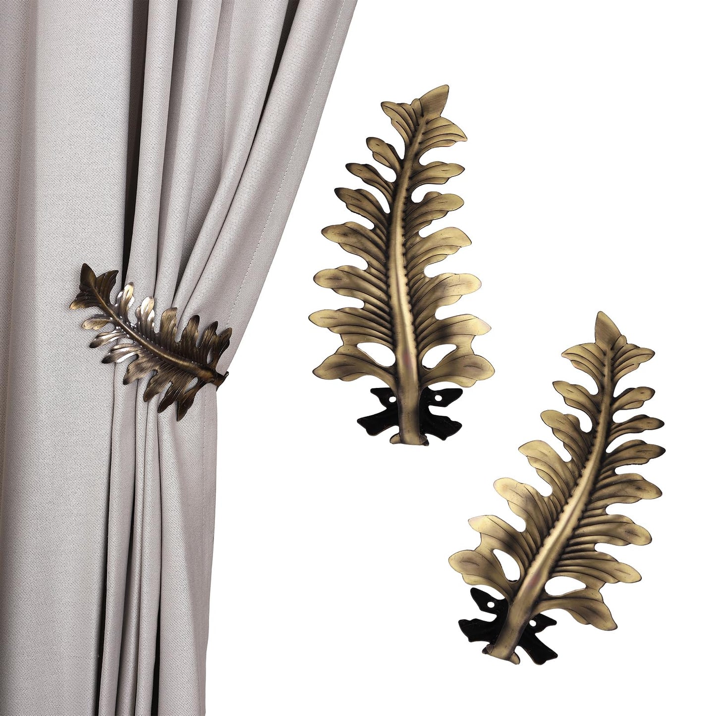 SUQ I OME 1 Pair New European Leaf Curtain Tiebacks Curtain Holdbacks Decorative Wall Hooks Hanger for Drapes Linen Holder Window Treatment Hardware, Bronze