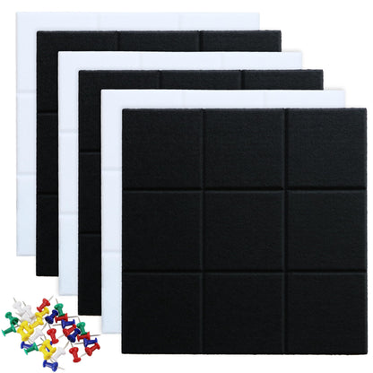Uoisaiko Large Felt Board Tiles for Wall with 30 Push Pins, 11.8"x11.8" Pack of 6 Pin Board Notice Boards for Home Office Kitchen, Bulletin Board Wall Tiles for Photos Memos (Black+White, 6 Pack)
