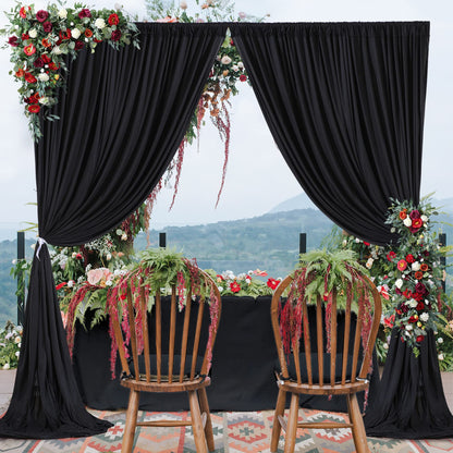 Black Backdrop Curtain 2 Panels-Wrinkle-Free Black Curtains Polyester Photography Drapes for Wedding Birthday Party Photo Background Backdrop Stand- 8 X10FT
