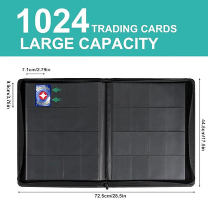 GEAoffice 16 Pocket Trading Card Binder for 1000+ Cards, Ringless Side-Loading 4x4 Card Binder with Zipper Closure, PU Leather 1024 Card Binder for MTG/TCG/Baseball/Sports&Game Cards, Turquoise
