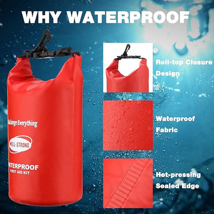 WELL-STRONG Emergency First Aid Kit for Boating & Marine Safety Waterproof Medical Supplies with Roll Top Design for Fishing, Kayaking Red