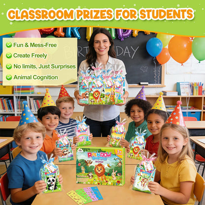ZMLM 24 Pack Rainbow Scratch Art Party Favors for Kids 4-8 - Mess-Free Birthday Goodie Bags Stuffers, Classroom Prizes Grades 1–3 Creative Paper Notebooks for Pre-K Kindergarten Gifts (Animal, 24)